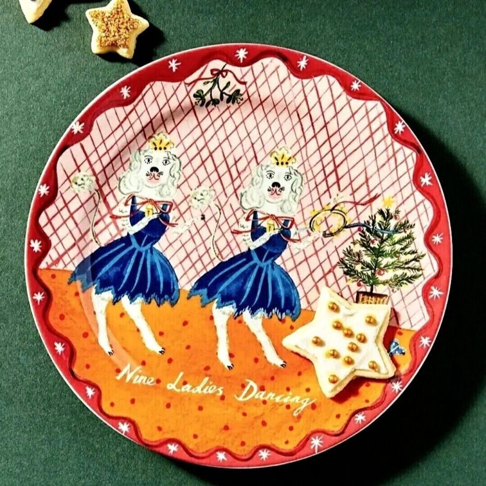 Anthropologie Emily Maude Twelve 12 Days Christmas Plate 9 Ladies Dancing NEW